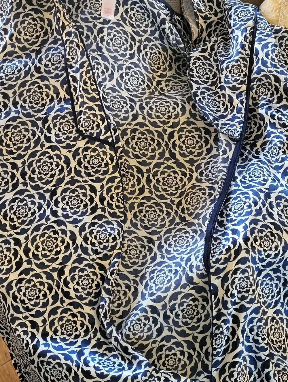 Oscar De La Renta Blue/White Floral Polyester Satin Kaftan Medium - Picture 10 of 11
